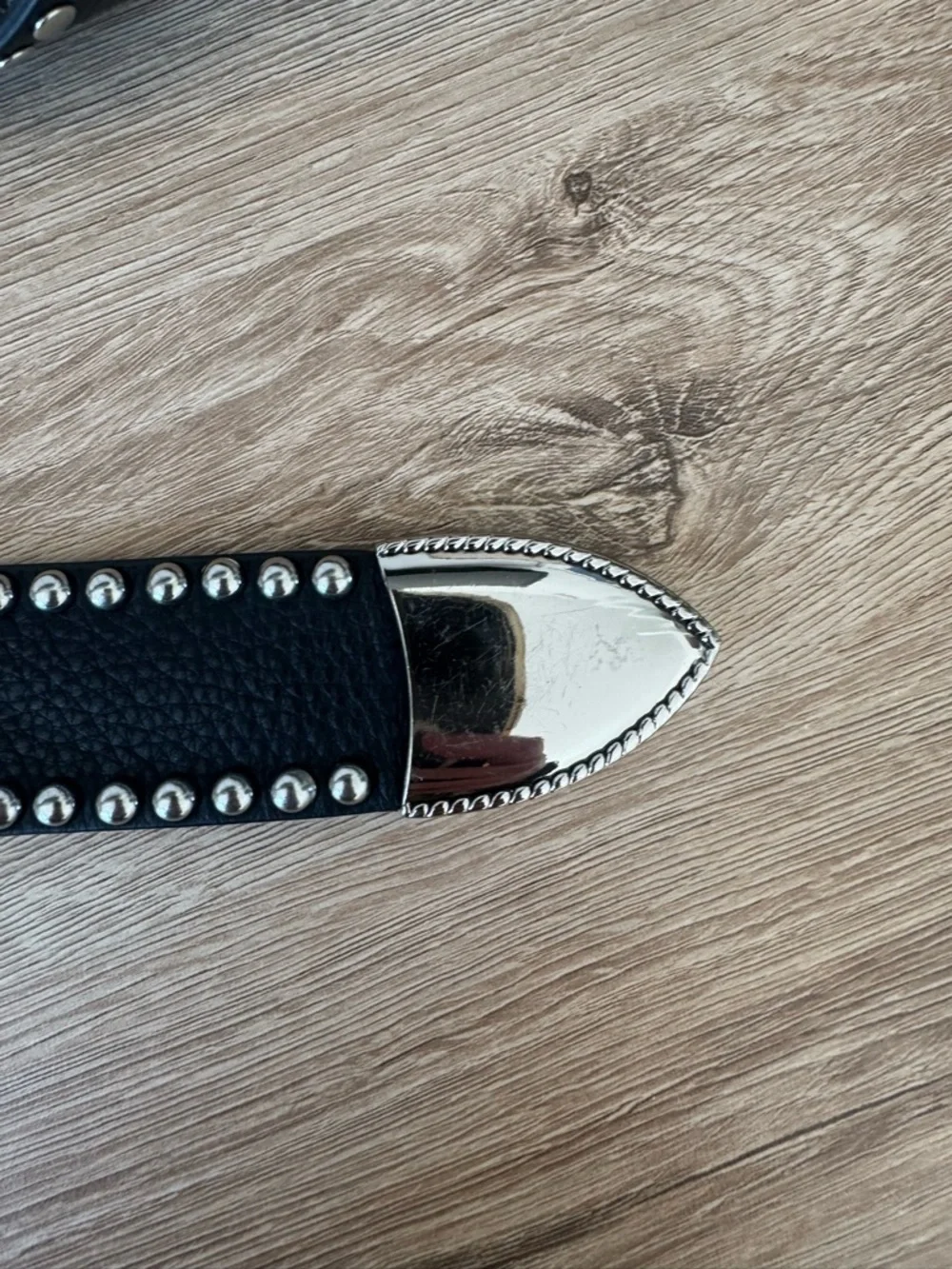 B-Low the Belt Black Studded Western-Style Leather Belt with Silver Buckle - Picture 6 of 6